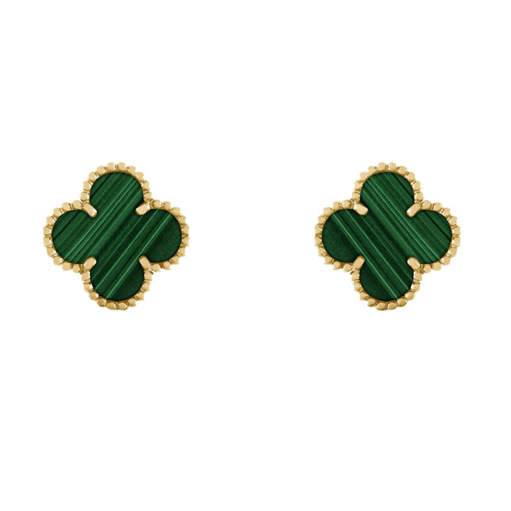 Van Cleef & Arpels Vintage Alhambra Malachite Yellow Gold Earrings for sale