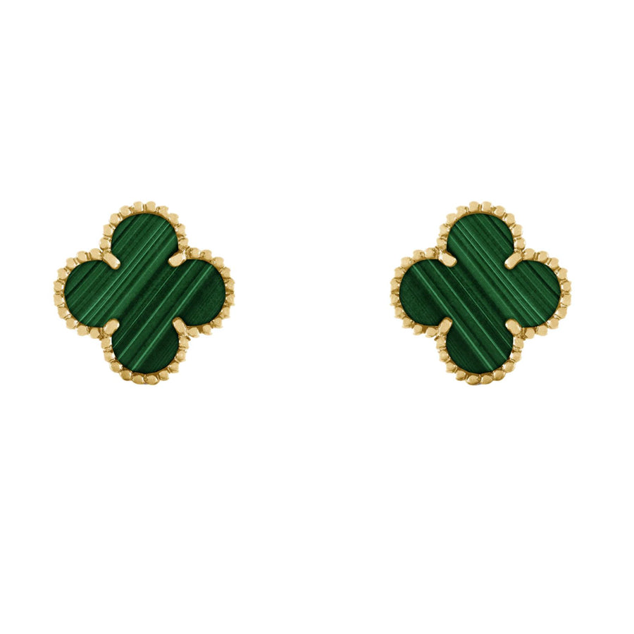 Van Cleef & Arpels Vintage Alhambra Malachite Yellow Gold Earrings for sale