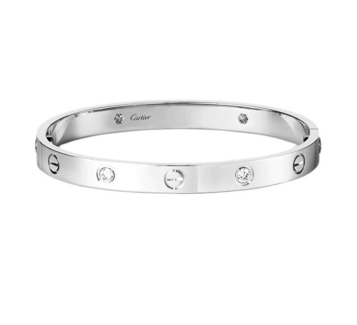Cartier 4 Diamond Love Bracelet in 18K White Gold  Size 18