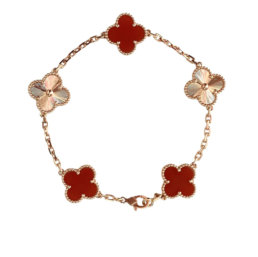 VAN CLEEF & ARPELS Carnelian Guilloché Vintage Alhambra 5 Motifs Bracelet
