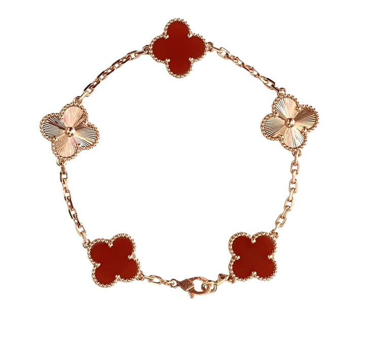 VAN CLEEF & ARPELS Carnelian Guilloché Vintage Alhambra 5 Motifs Bracelet