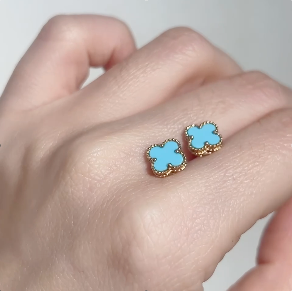 Van Cleef & Arpels Sweet Alhambra Turquoise 18K Yellow Gold Stud Earrings