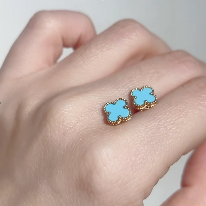 Van Cleef & Arpels Sweet Alhambra Turquoise 18K Yellow Gold Stud Earrings