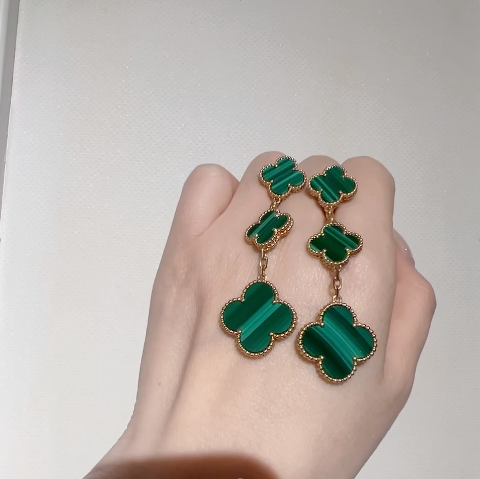 Van Cleef & Arpels Magic Alhambra Malachite 3 Motifs Earrings