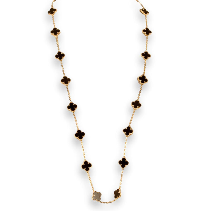 Van Cleef & Arpels Black Onyx Vintage Alhambra 20 Motif Necklace