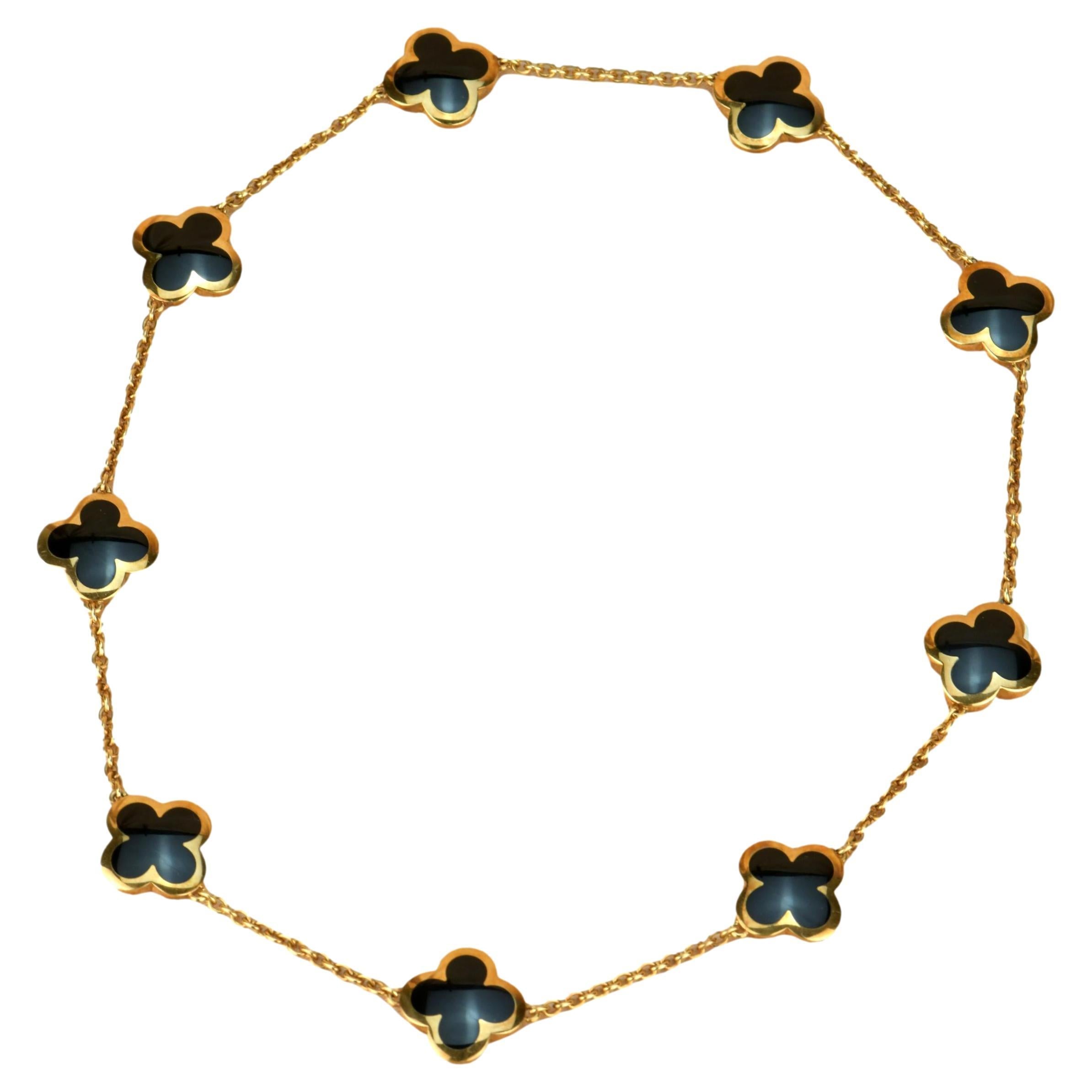 Van Cleef & Arpels Yellow Gold Onyx Pure Alhambra 9 Motif Long