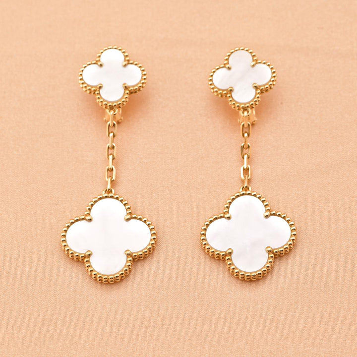 Van Cleef & Arpels VCA Magic Alhambra Long Mother of Pearl Gold Earrings