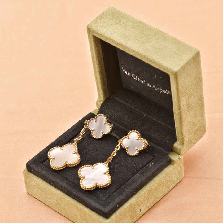 Van Cleef & Arpels VCA Magic Alhambra Long Mother of Pearl Gold Earrings