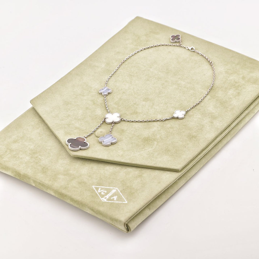 Van Cleef & Arpels Chalcedony, Mother of Pearl Magic Alhambra WhiteGold Necklace