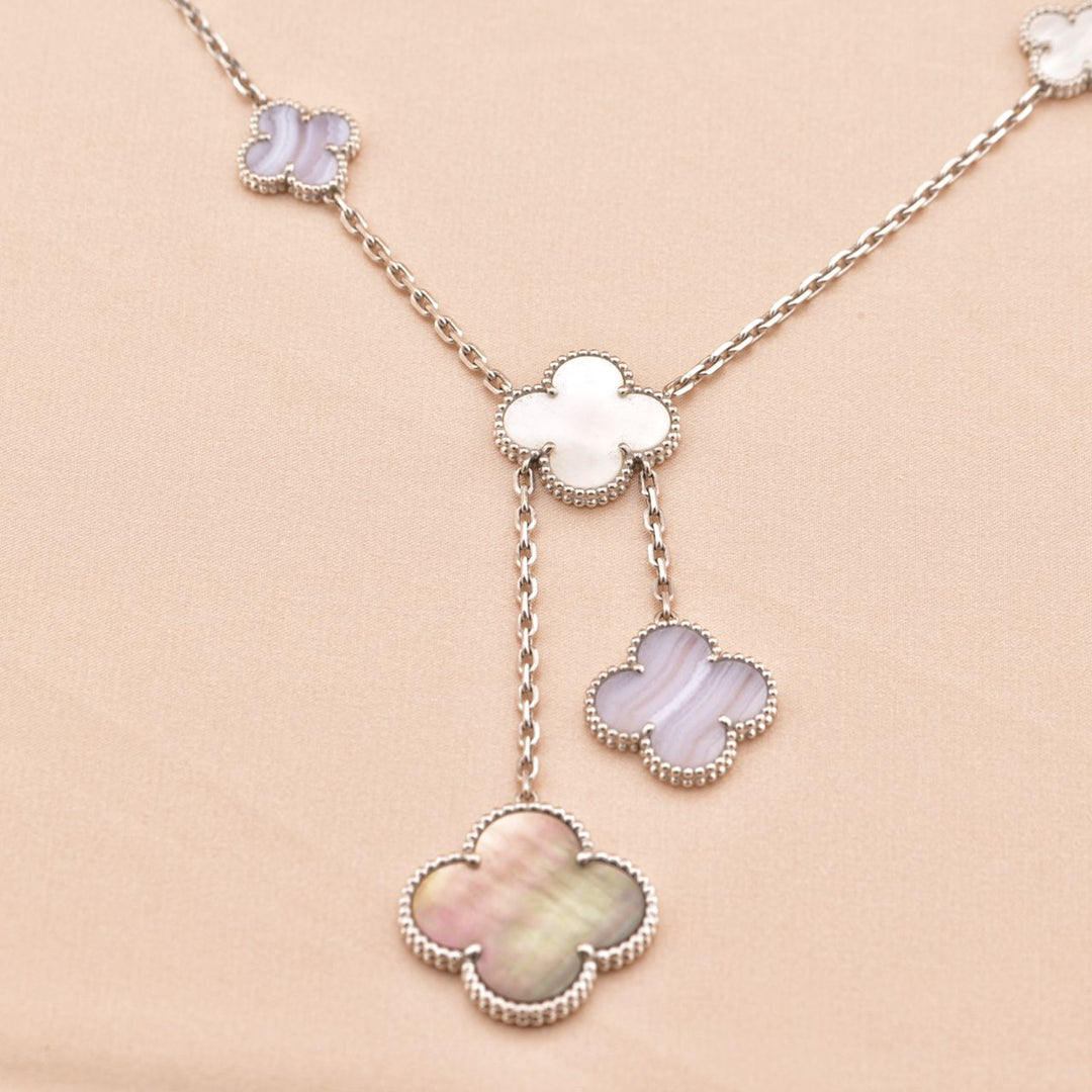 Van Cleef & Arpels Chalcedony, Mother of Pearl Magic Alhambra WhiteGold Necklace