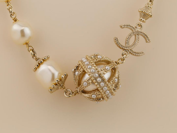 Chanel CC Logo Paris in Rome Pearl Long Necklace