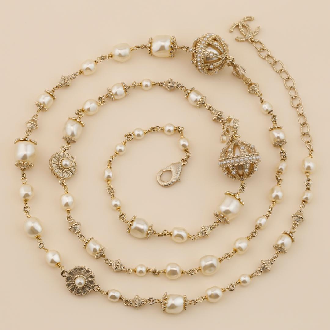 Chanel CC Logo Paris in Rome Pearl Long Necklace