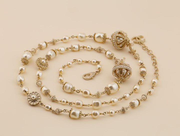 Chanel CC Logo Paris in Rome Pearl Long Necklace