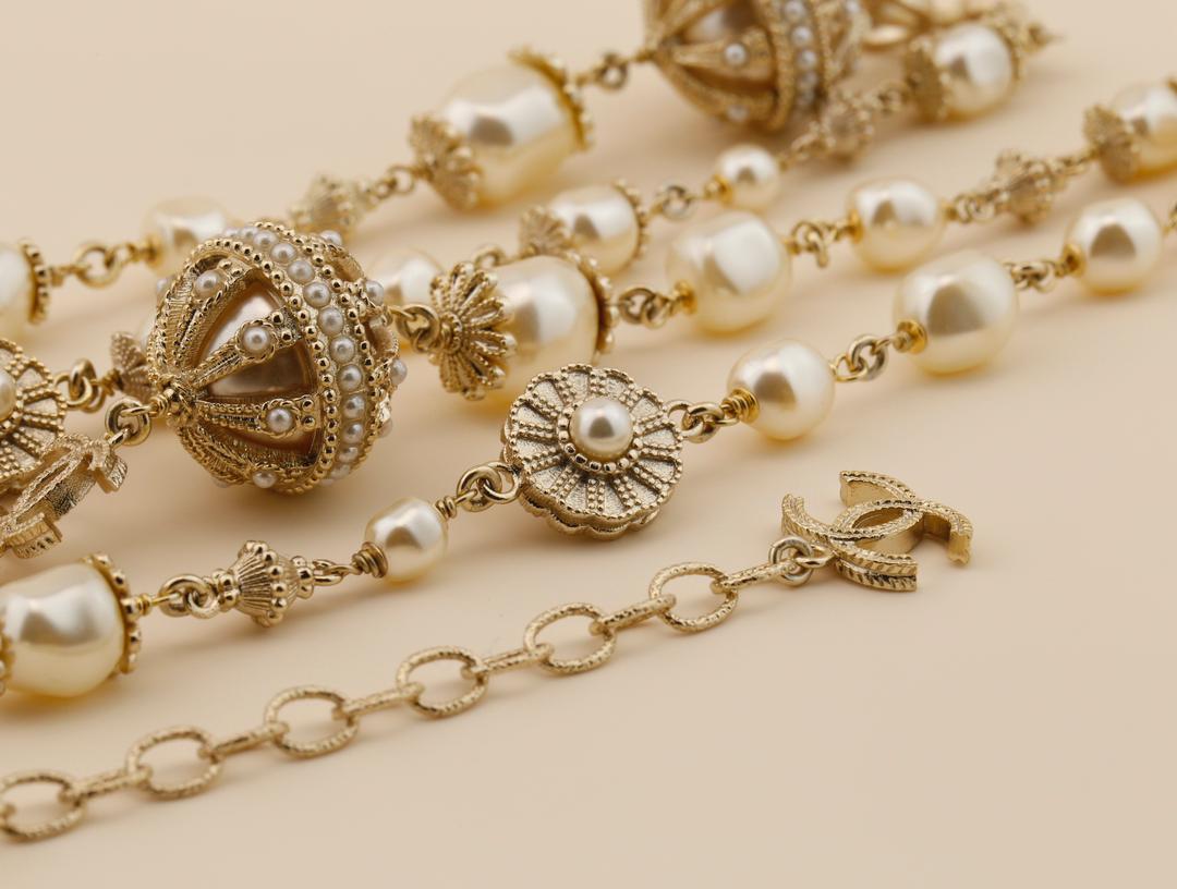 Chanel CC Logo Paris in Rome Pearl Long Necklace