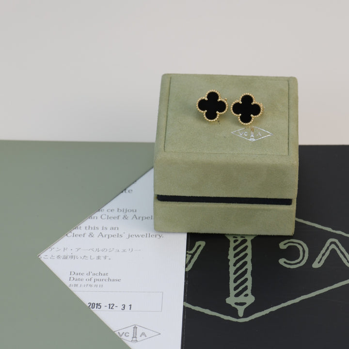 Van Cleef & Arpels Vintage Alhambra Black Onyx Yellow Gold Earrings