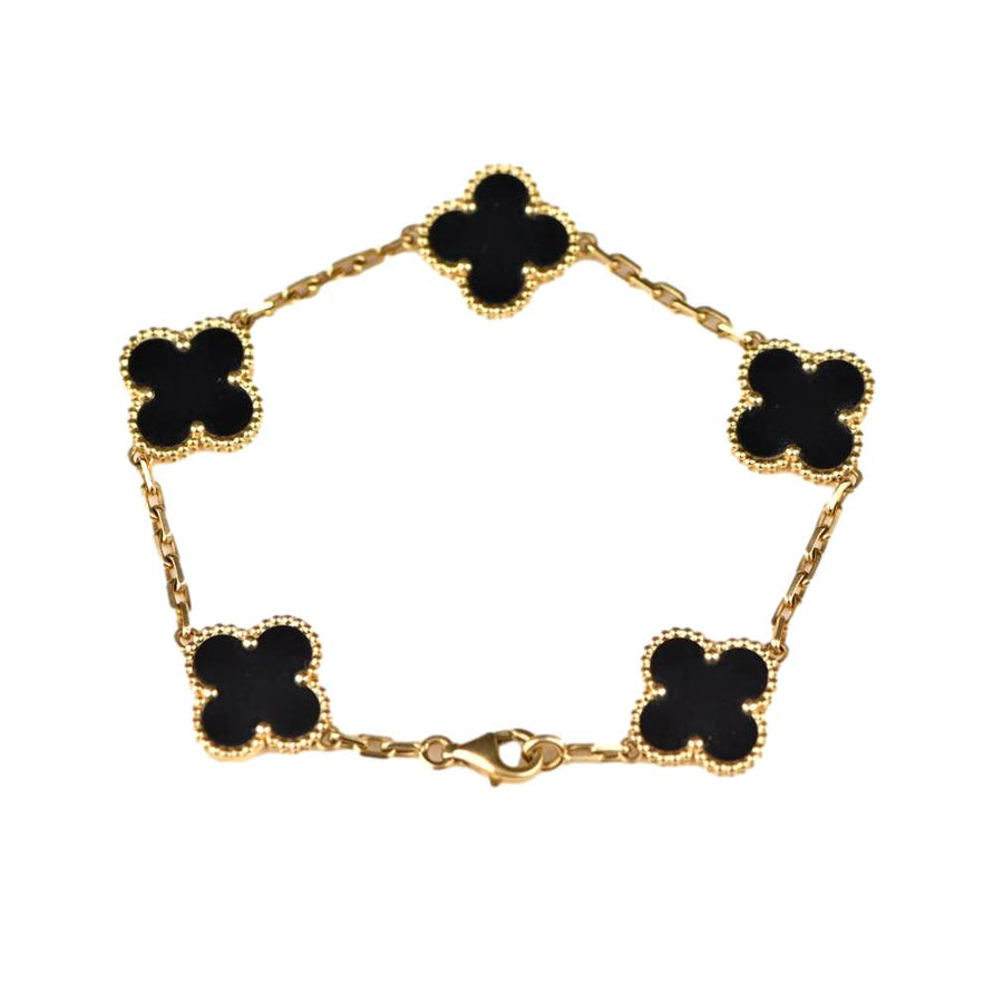 Van Cleef & Arpels Black Onyx Vintage Alhambra 18k Gold Bracelet for sale