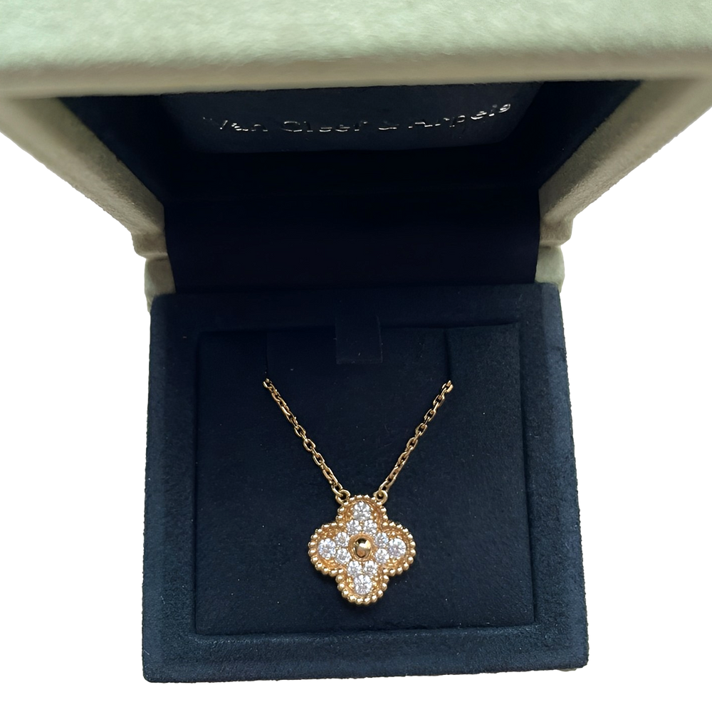 Van Cleef & Arpels Vintage Alhambra Diamond Rose Gold Pendant