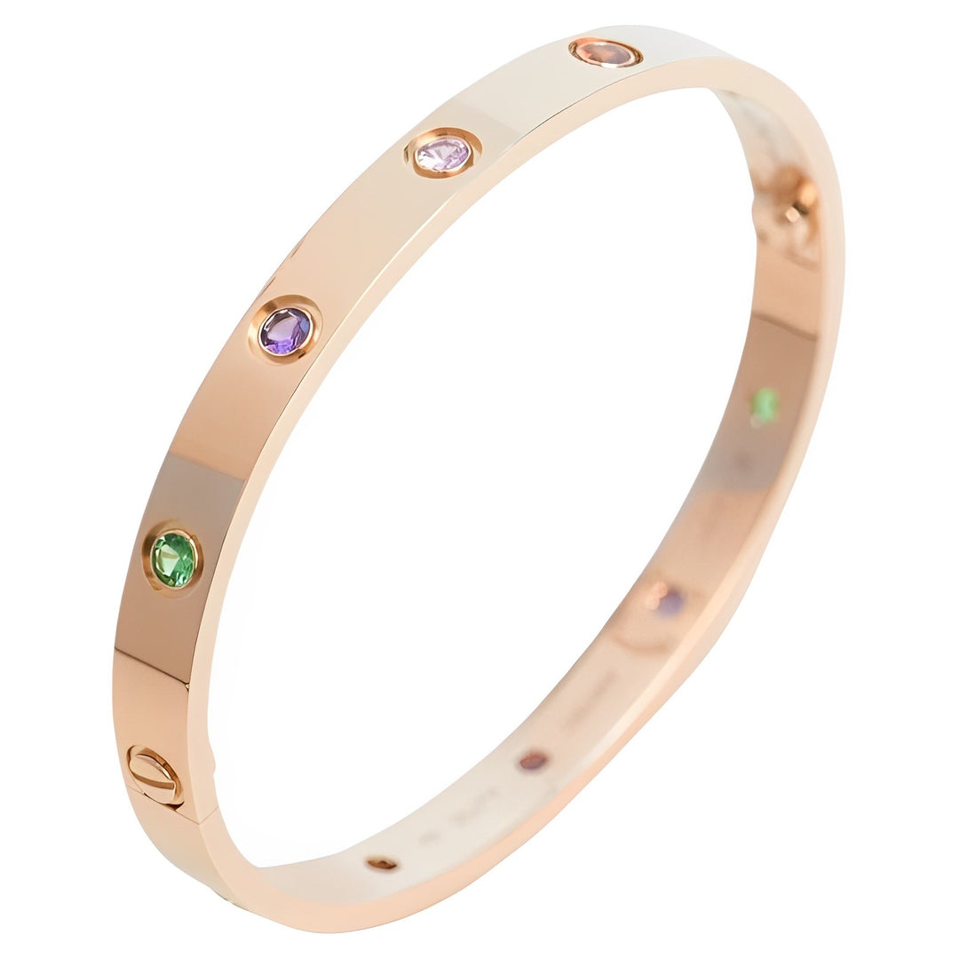 Cartier Love Bracelet Multi Gem Rainbow Rose Gold Size 17