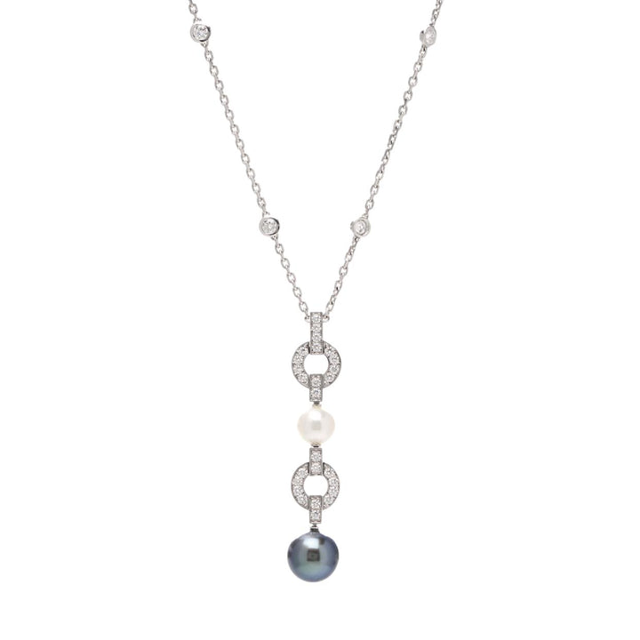 CARTIER 18K White Gold Diamond Tahitian Pearl Himalia Drop Pendant Necklace