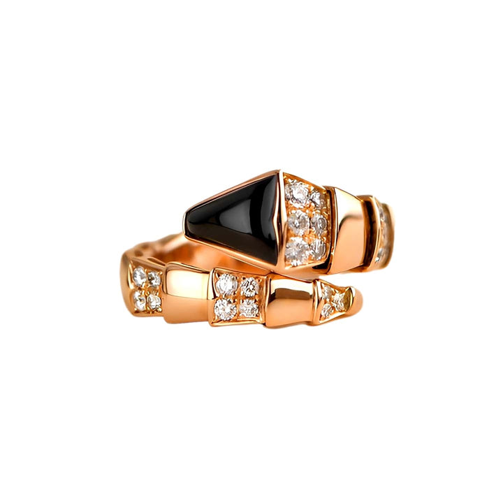 Bvlgari Serpenti Viper One-coil Rose Gold Onyx & Diamond Ring Size M