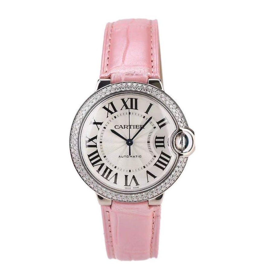 Cartier Ballon Bleu White Gold Diamond Watch With Pink Alligator Strap WJBB0011