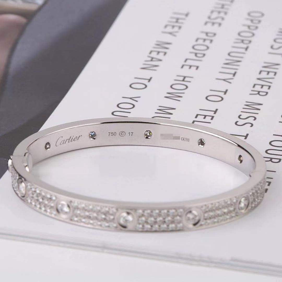 Cartier White Gold Pave Diamond Love Bracelet Size 17