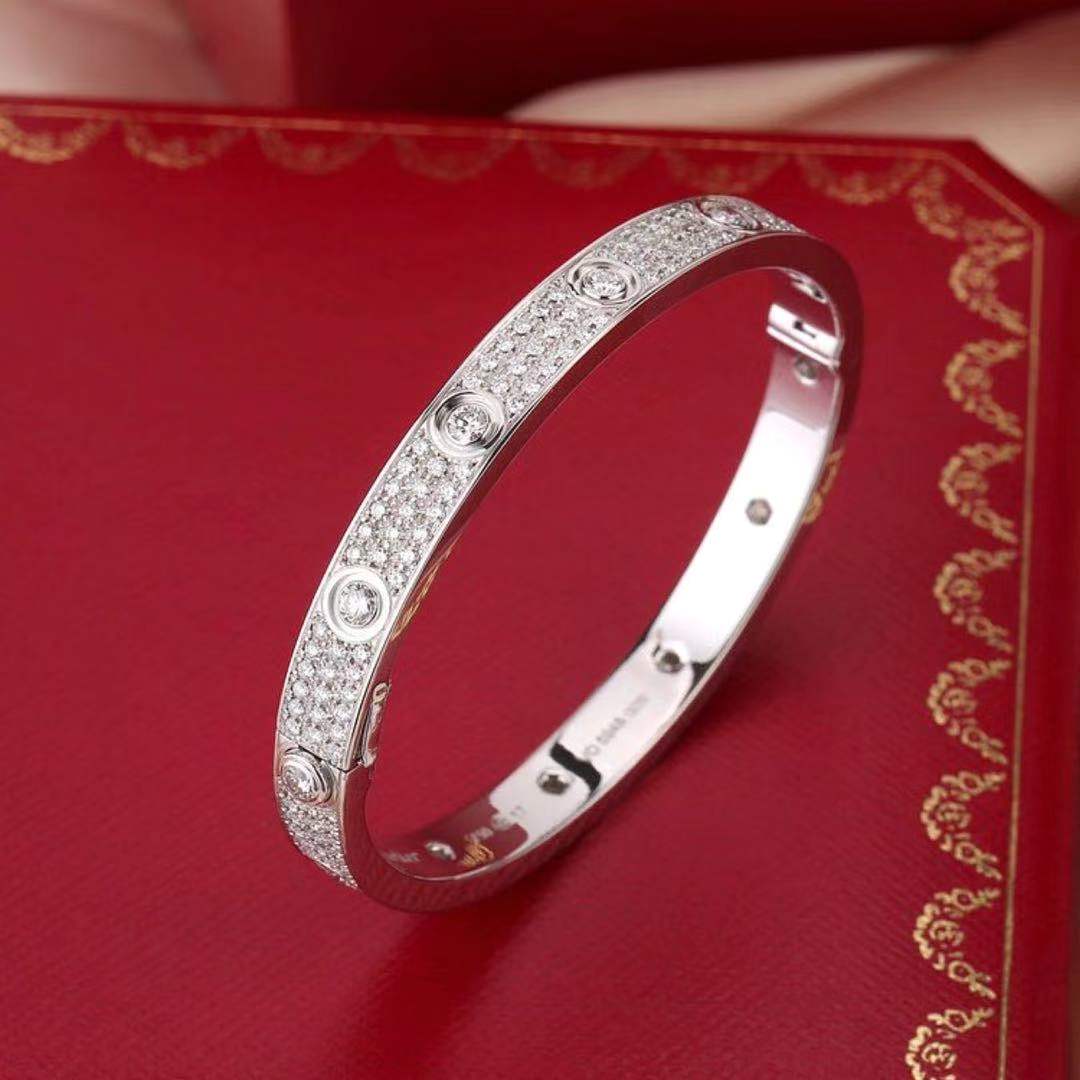 Cartier Love Diamond Pave White 18K Gold Bracelet Size 17