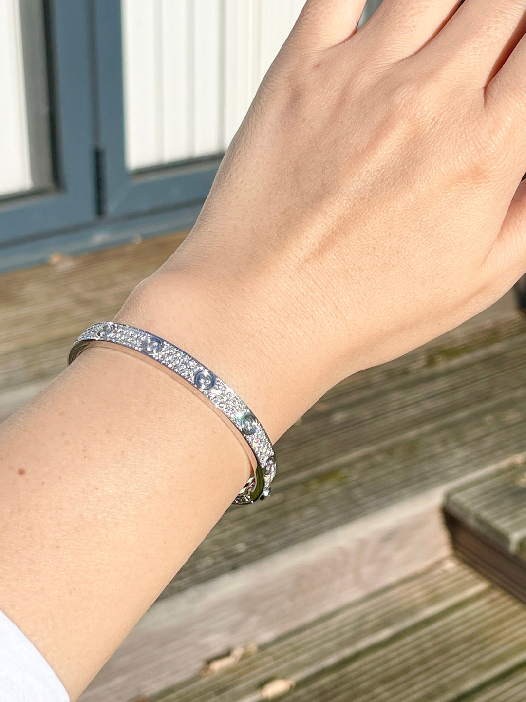 Preowned Cartier Love Diamond 18K White Gold Bracelet 