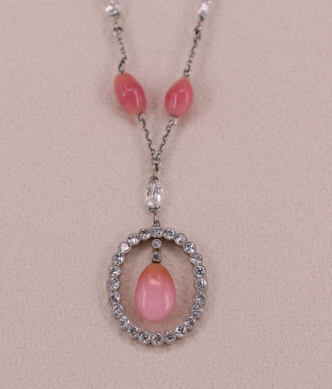 Natural Conch Pearl Platinum and Diamond Pendant Necklace - SOLD