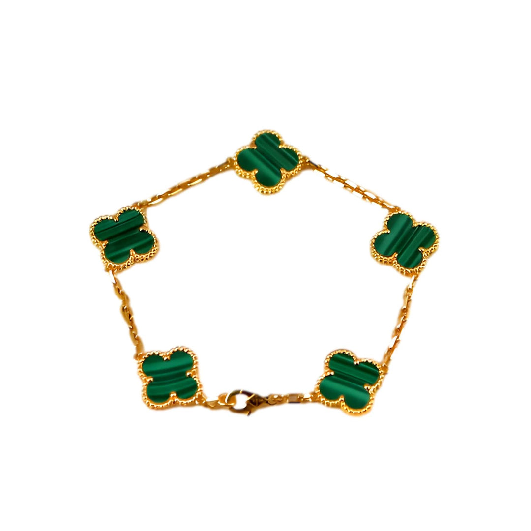 Van Cleef & Arpels Vintage Alhambra Malachite Yellow Gold Bracelet