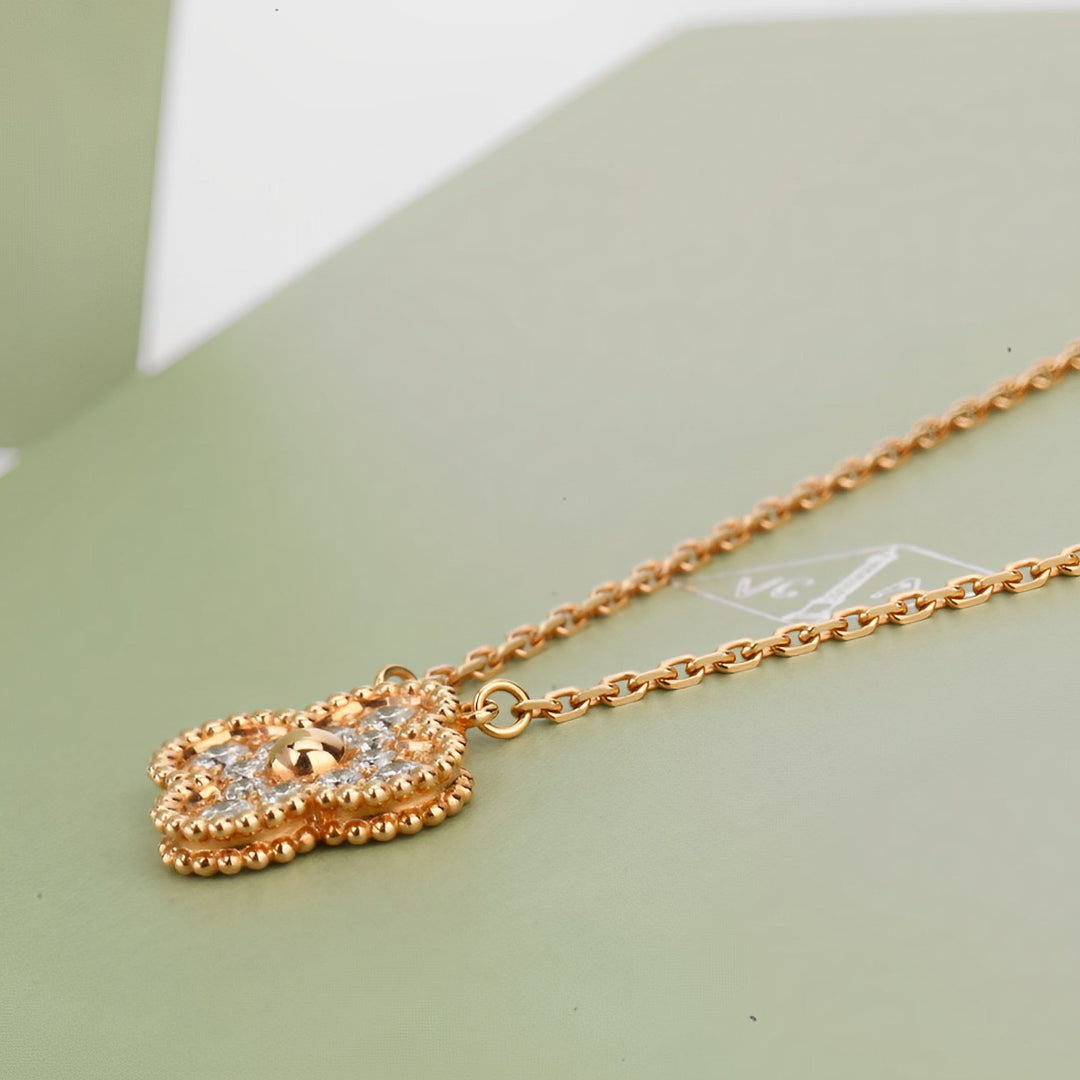 Van Cleef & Arpels Vintage Alhambra Diamond Rose Gold Pendant