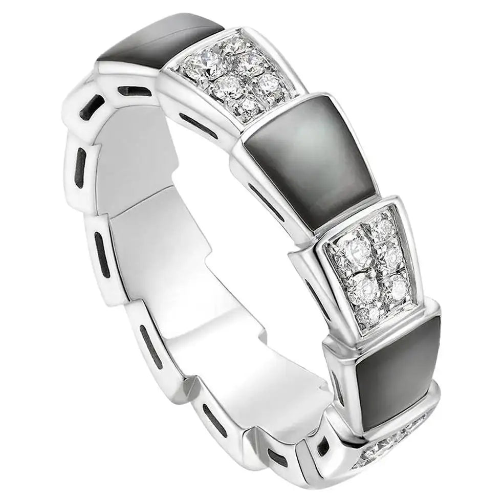 Bulgari Serpenti Viper Mother of Pearl Ring in White Gold