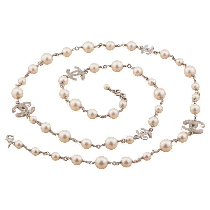 Chanel Pearl Sautoir Necklace with Five CC Logos