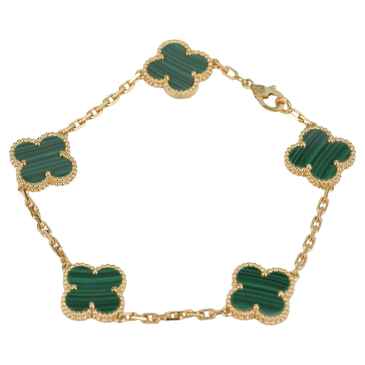 Van Cleef & Arpels 5 Motif Vintage Alhambra Malachite Yellow Gold Bracelet