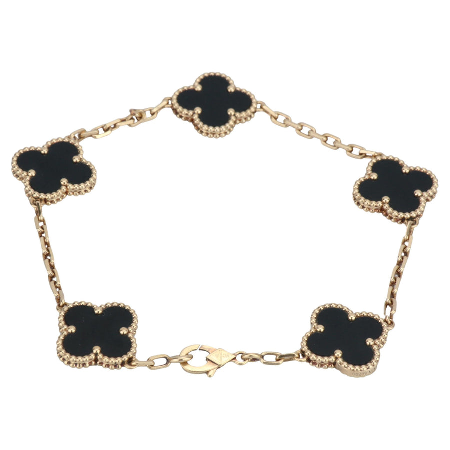 Van Cleef & Arpels Black Onyx Vintage Alhambra 18k Gold Bracelet