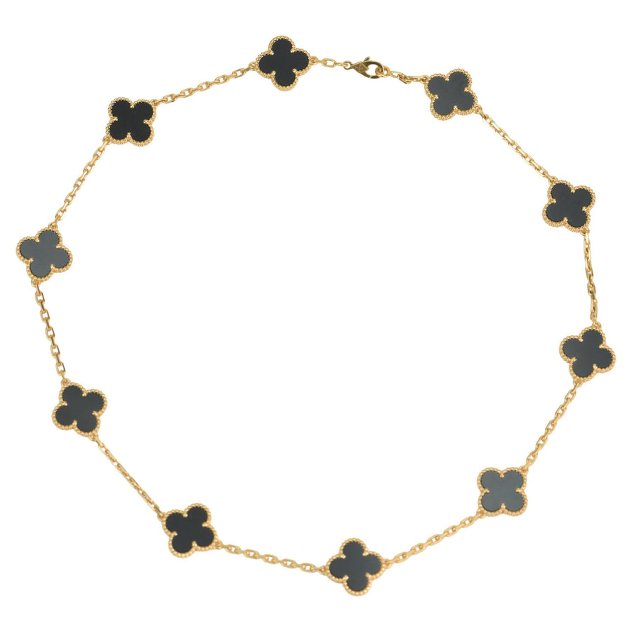 Van Cleef & Arpels Vintage Alhambra Black Onyx 10 Motif Yellow Gold Necklace