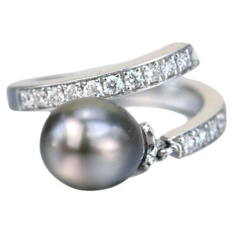 Chaumet 18K White Gold Black Pearl Diamond Ring