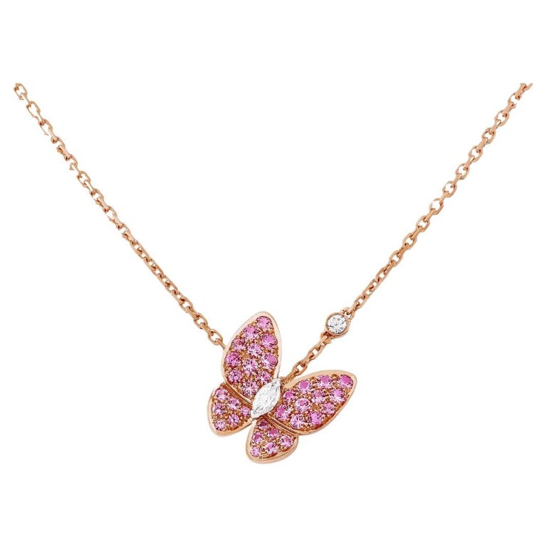 Van Cleef & Arpels 18K Rose Gold Pink Sapphire Butterfly Diamond Pendant