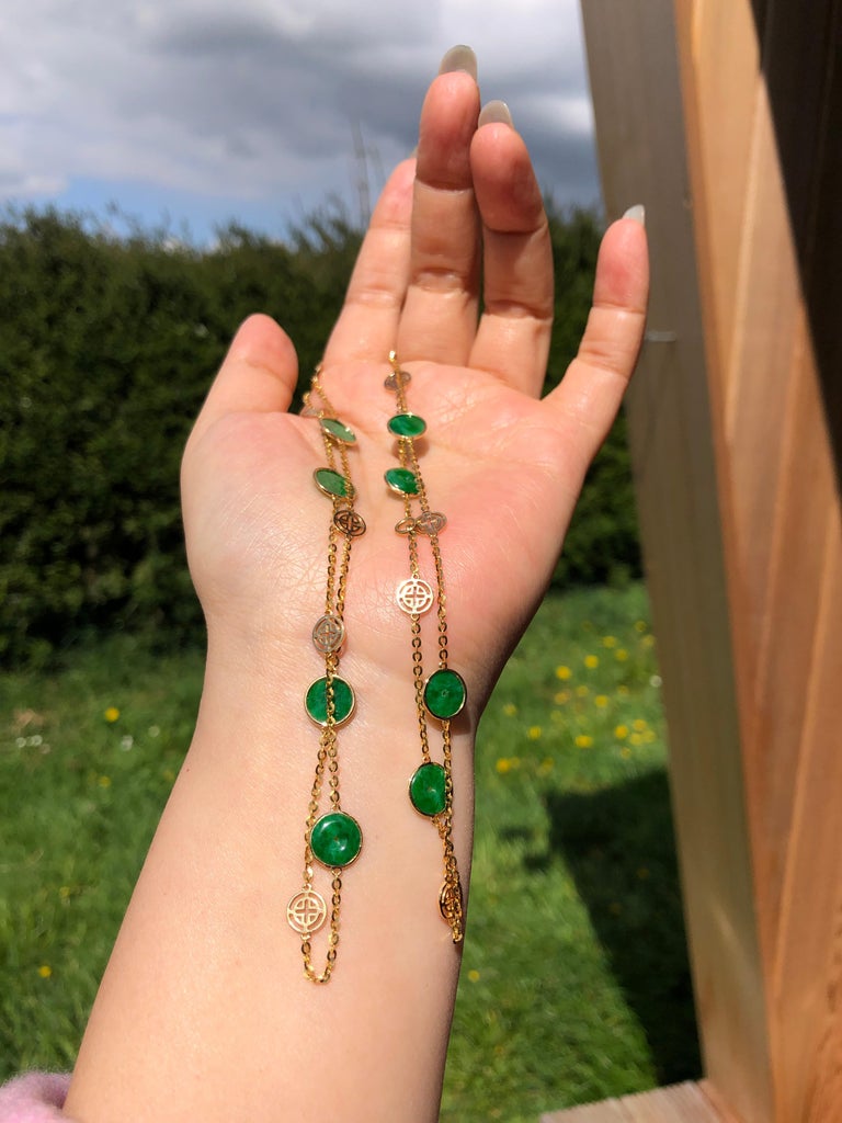 Natural A Jadeite Yellow Gold Chain Necklace - SOLD