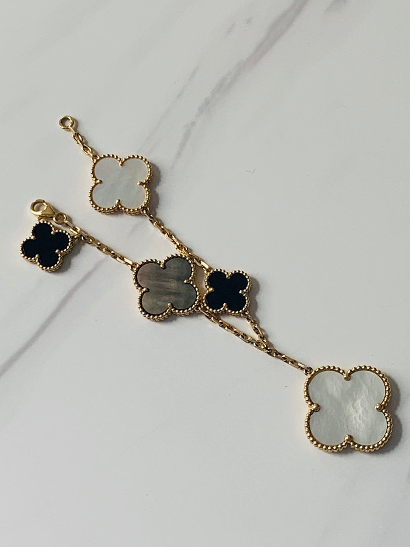 Vintage Alhambra bracelet,Onyx,5 motifs