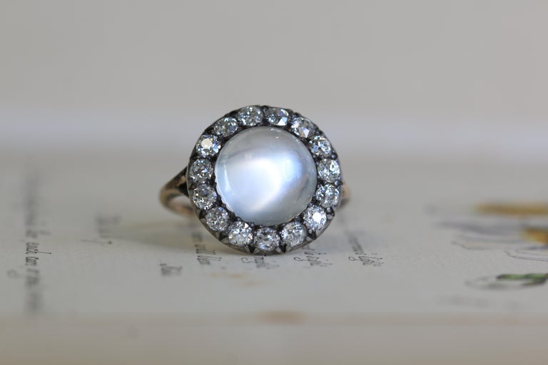 Victorian Moonstone Diamond Cluster Ring - SOLD