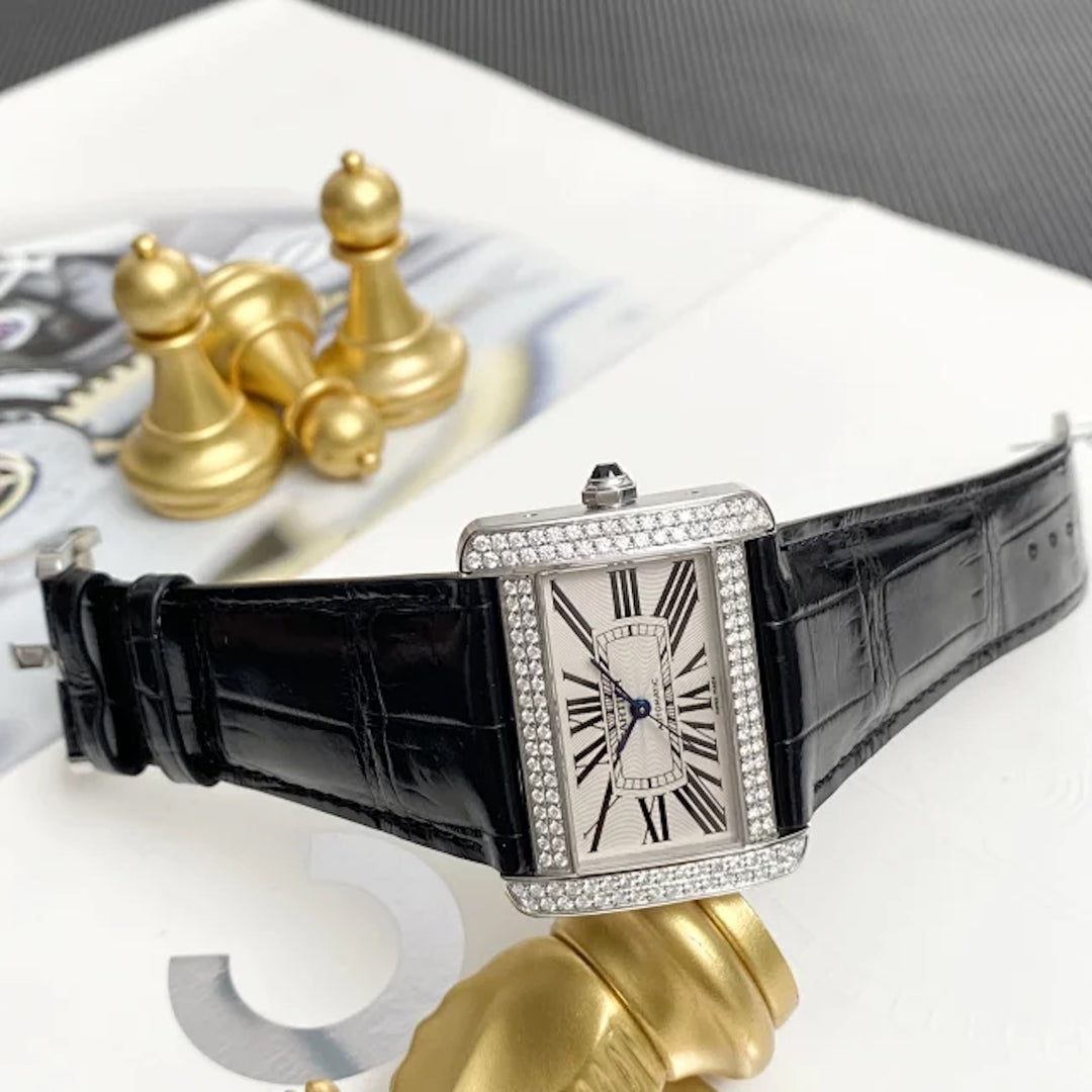 Cartier Stainless Steel Silver Roman Dial Tank Divan Watch W6300755