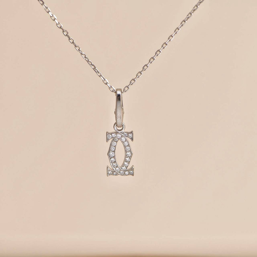 Cartier Double C Charm Diamond White Gold Necklace 