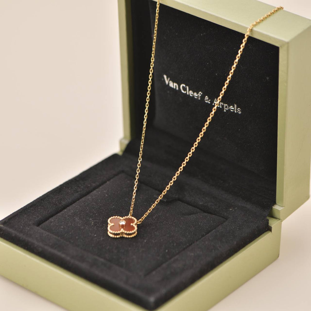 Van Cleef & Arpels Diamond Carnelian Limited Edition Alhambra Pendant Necklace