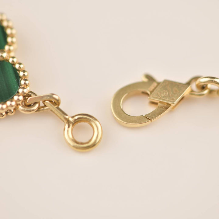 Van Cleef & Arpels 5 Motif Vintage Alhambra Malachite Yellow Gold Bracelet