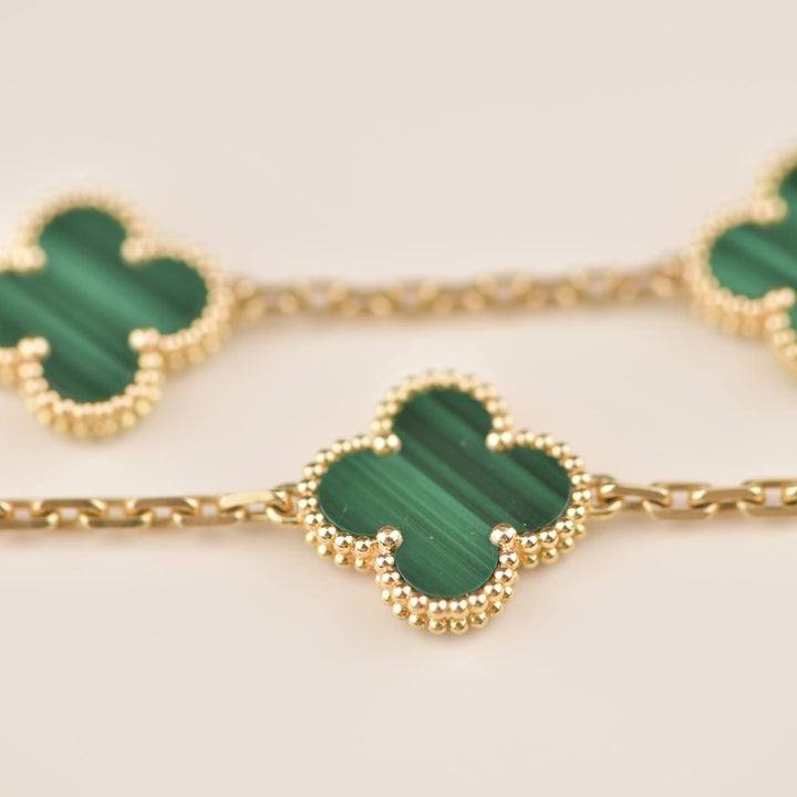 Van Cleef & Arpels 5 Motif Vintage Alhambra Malachite Yellow Gold Bracelet