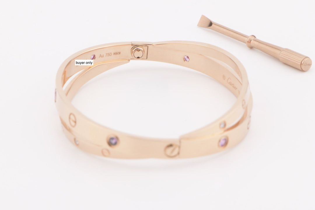 Cartier Rose Gold Pink Sapphire Diamond Love Bracelet Size 19