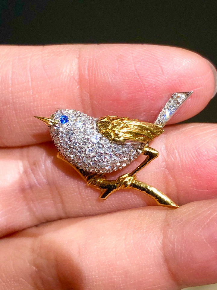 Tiffany & Co Diamond Sapphire 18 Karat Gold Bird Brooch- SOLD