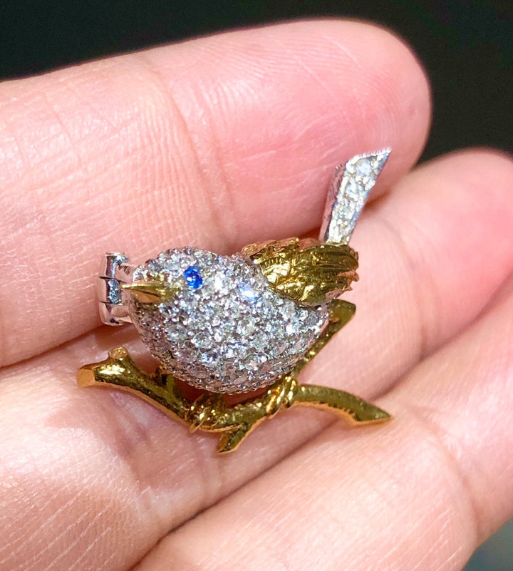 Tiffany & Co Diamond Sapphire 18 Karat Gold Bird Brooch- SOLD