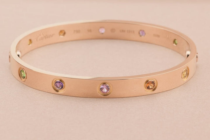 Cartier Love Bracelet Multi Gem Rose Gold Size 16